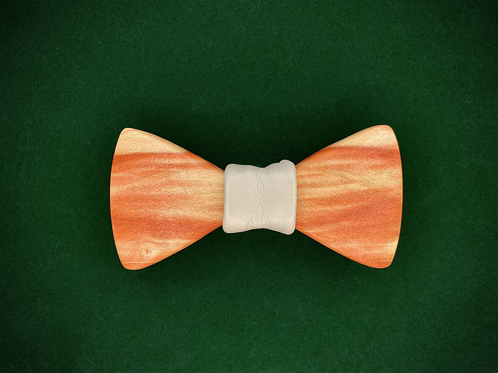 Boxelder wooden bowtie with a white leather middle wrap.